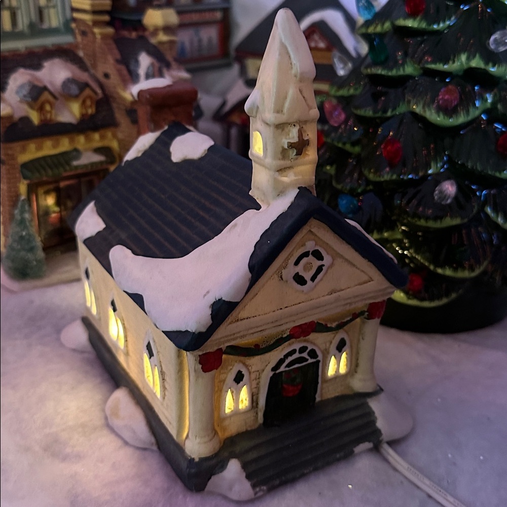 Vintage Snow Village Church House includes wire No Box